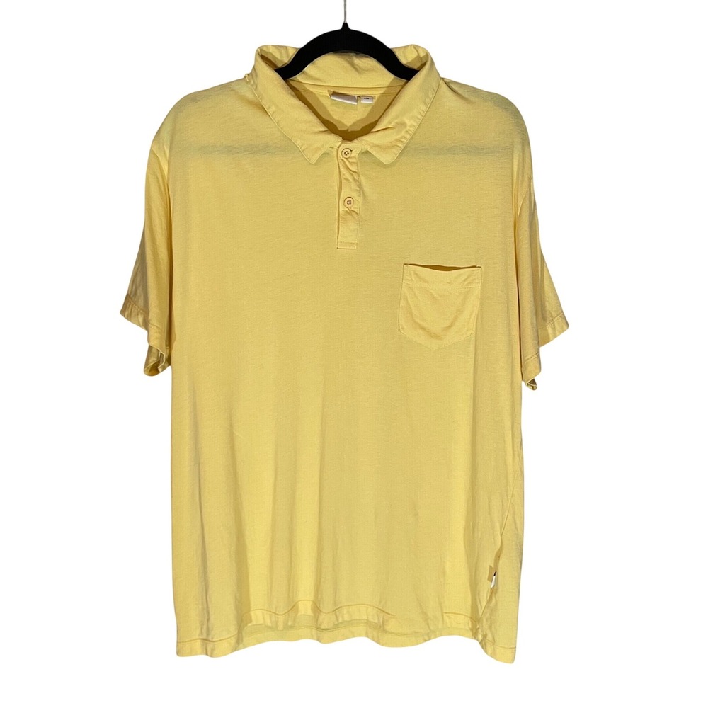 Onia Mens Cotton Modal Short Sleeve Pocket Polo Shirt Yellow Size LG